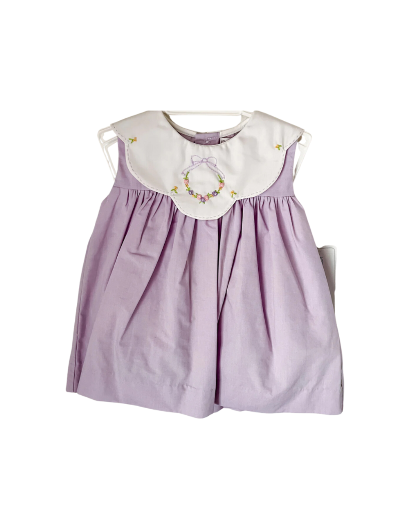 Petit Ami Lavender Scallop Collar Dress with Embroidered Wreath
