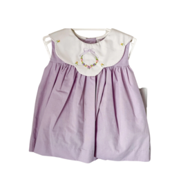 Petit Ami Lavender Scallop Collar Dress with Embroidered Wreath