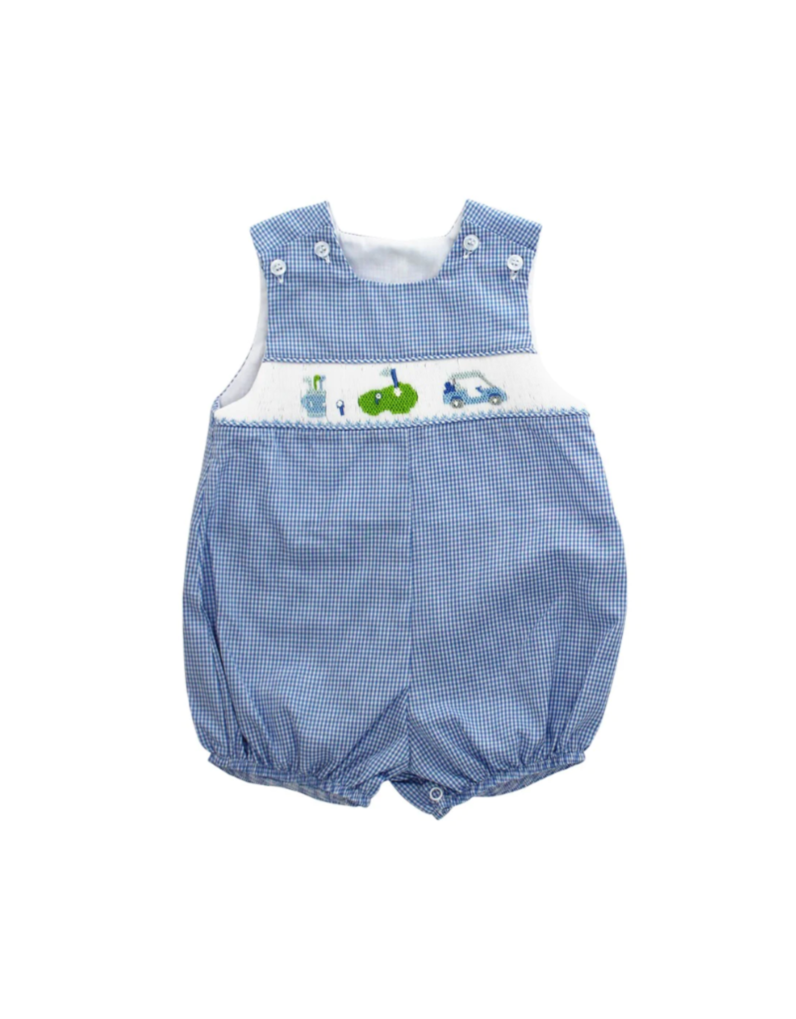 The Bailey Boys Blue Gingham Tee Time Smocked Bubble