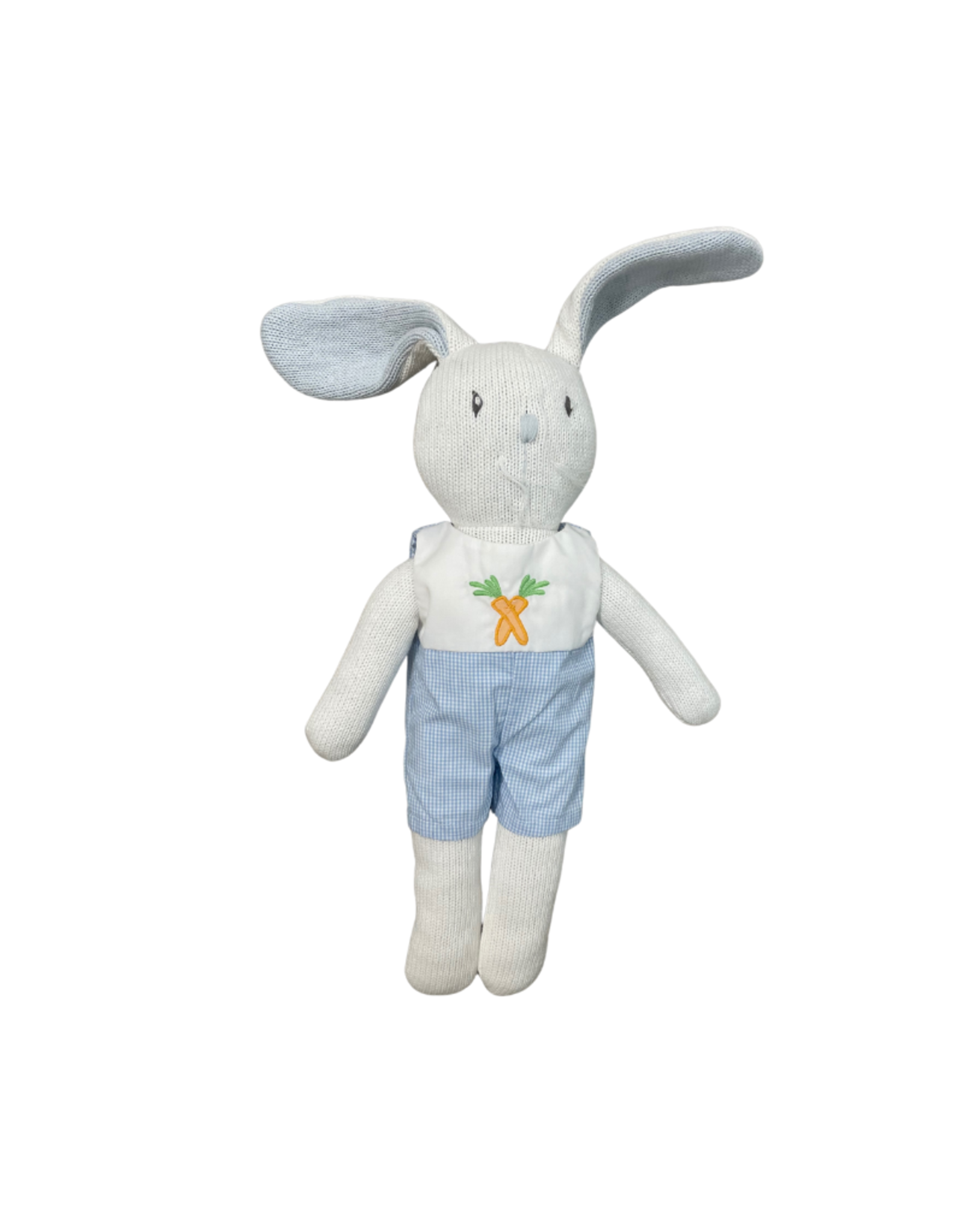 Petit Ami Knit Bunny Doll with Blue Gingham and Carrot Jon Jon