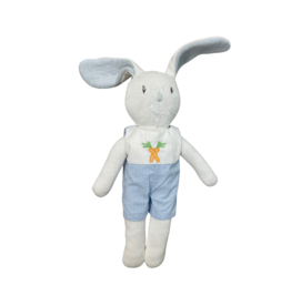 Petit Ami Knit Bunny Doll with Blue Gingham and Carrot Jon Jon