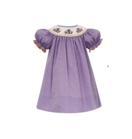 Petit Bebe Lavender Mardi Gras Mask Bishop Smock Dress