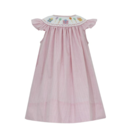 Petit Bebe Pink Gingham Birthday Balloons & Gifts Bishop Smock Dress