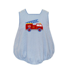 Claire and Charlie Blue Gingham Firetruck Knit Sunbubble
