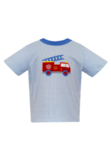 Claire and Charlie Blue Gingham Firetruck Knit Tshirt