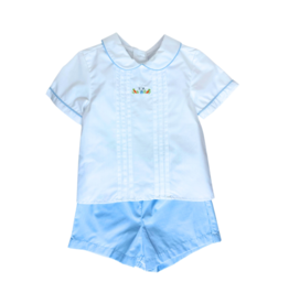 Krewe Kids Light Blue Bunny Emboidered Collared Short Set