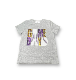 Belle Cher Purple And Gold Sequin Baseball Gameday Shirt
