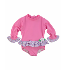 Florence Eiseman Rash Guard Onesie With Ruffles And Flowers