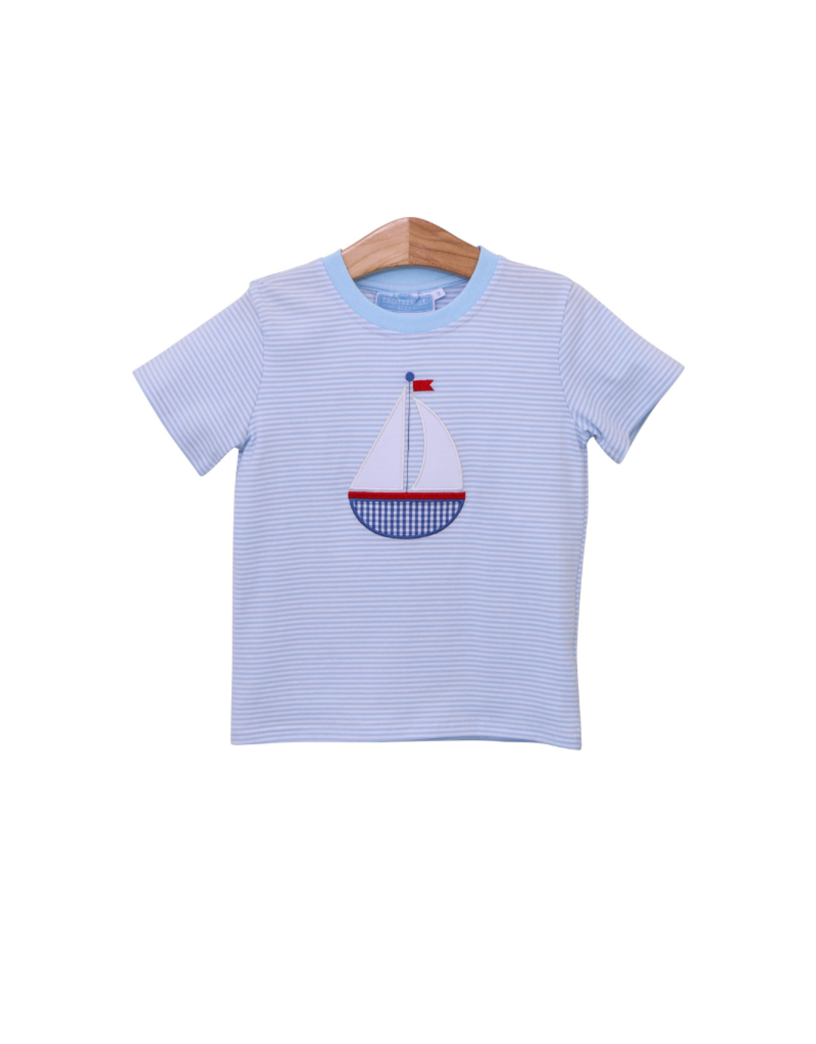 Trotter Street Kids Sailboat Shirt, Blue & White Stripe