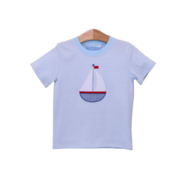 Trotter Street Kids Sailboat Shirt, Blue & White Stripe