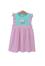 Trotter Street Kids Color Block Fish Dress, Aqua & Pink