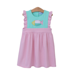 Trotter Street Kids Color Block Fish Dress, Aqua & Pink