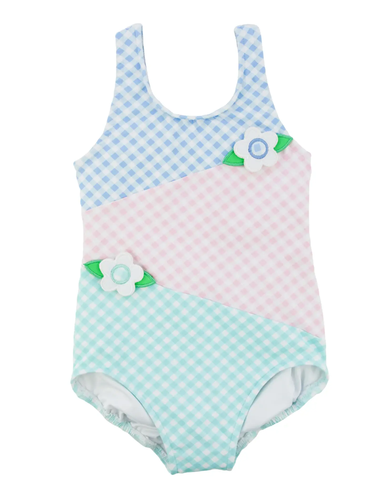 Florence Eiseman Colorblock Gingham One Piece W/ Flowers