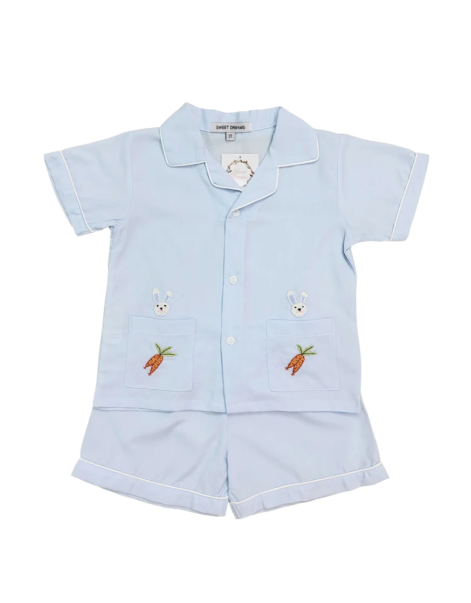 Sweet Dreams Blue PJ's W/ Embroidered Bunny & Carrot