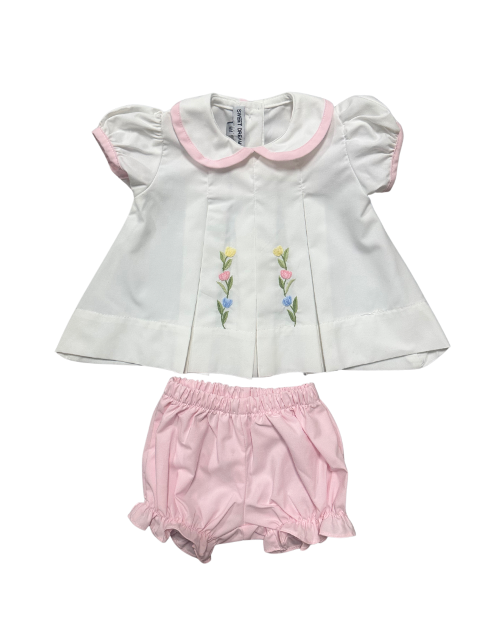 Sweet Dreams White/Pink Tulip Embroidered Outfit Set