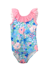 The Bailey Boys Floral Spandex Swimsuit w/ Pink Ruffle
