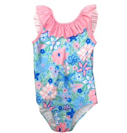 The Bailey Boys Floral Spandex Swimsuit w/ Pink Ruffle