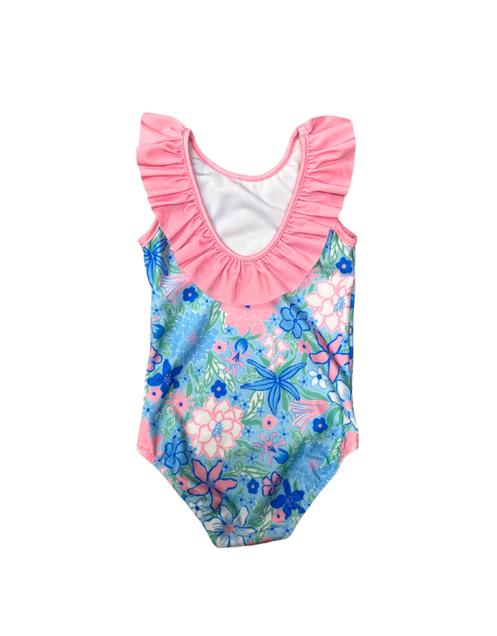The Bailey Boys Floral Spandex Swimsuit w/ Pink Ruffle