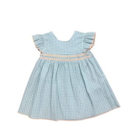 Babidu Iris Dress w/ Bow on Back, Blue & White Gingham