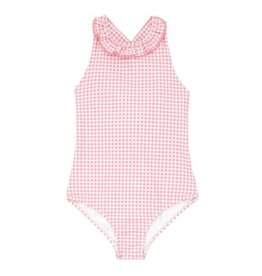 Minnow Guava Gingham Halter Swimsuit with Back Bow