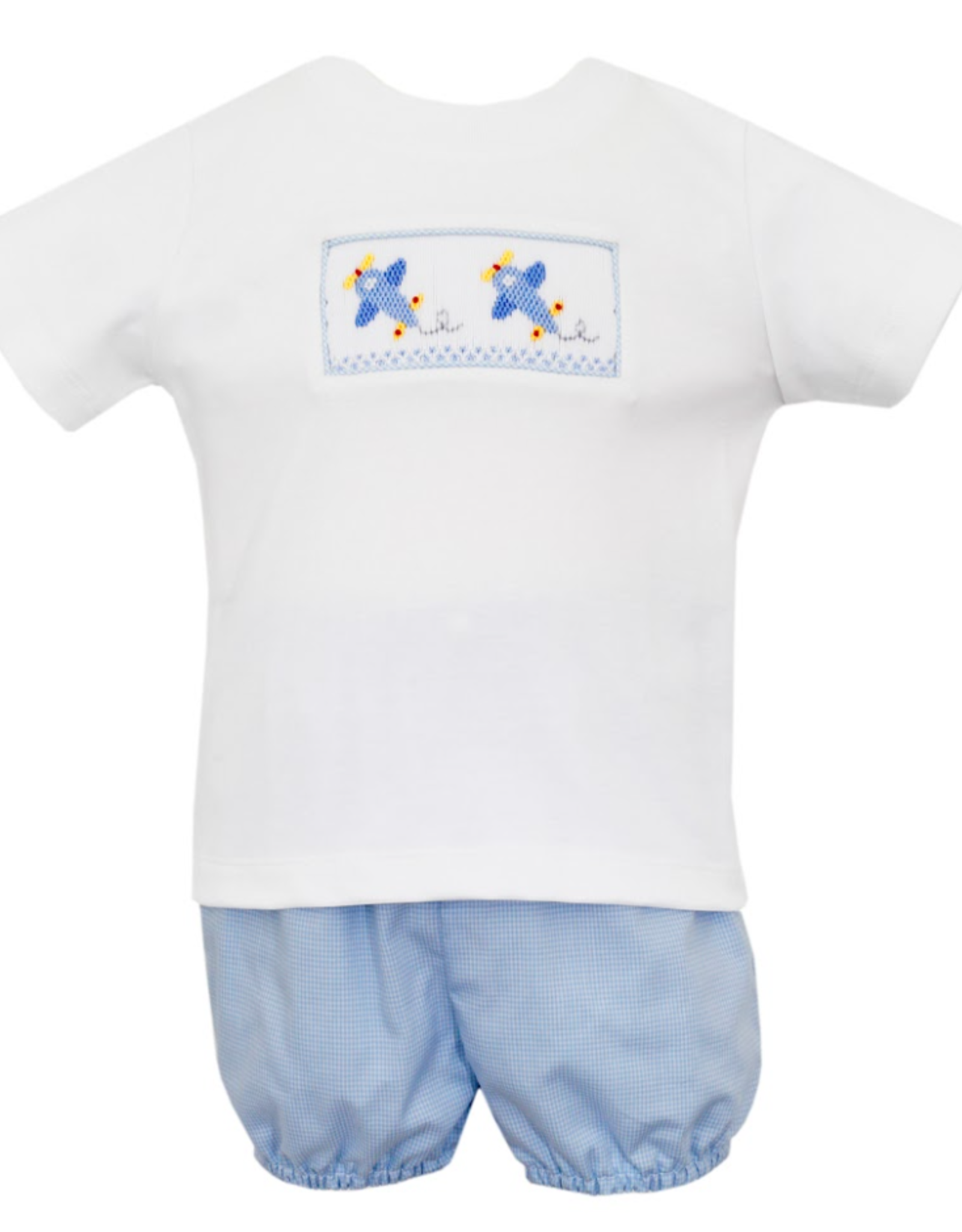 Anavini Airplane Blue Gingham T-Shirt Bloomer Set