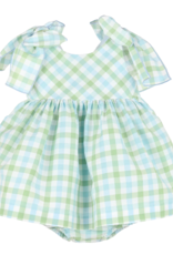 Sophie & Lucas Blue & Green Pastel Plaid Bow Dress