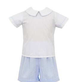 Claire and Charlie Light Blue Seersucker Boys Short Set