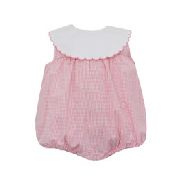 Claire and Charlie Pink Seersucker Gingham Bubble w/ Scalloped Collar