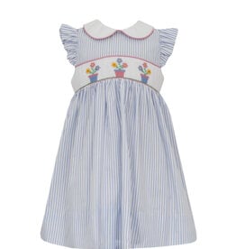 Petit Bebe Flower Pots Blue Stripe Dress