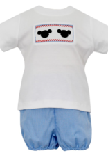 Petit Bebe Mickey Blue Microcheck T-shirt Bloomer Set