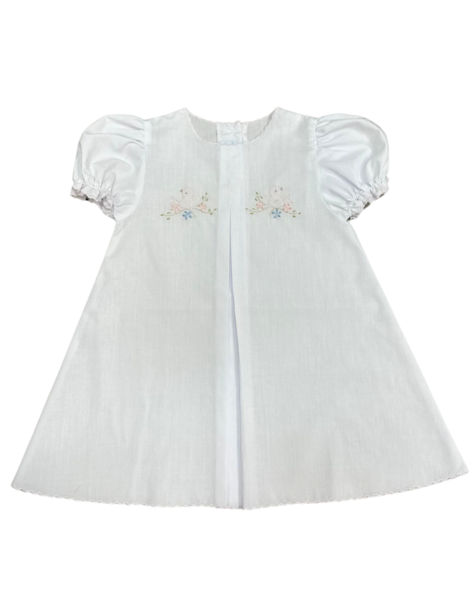 Auraluz White Scallop Day Gown with Bird Embroidry