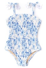 Shade Critters Blue Hibiscus Rose Smocked 1 Piece Swim