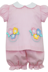 Claire and Charlie Pastel Flowers Pink Gingham Bloomer Set w/ Pockets