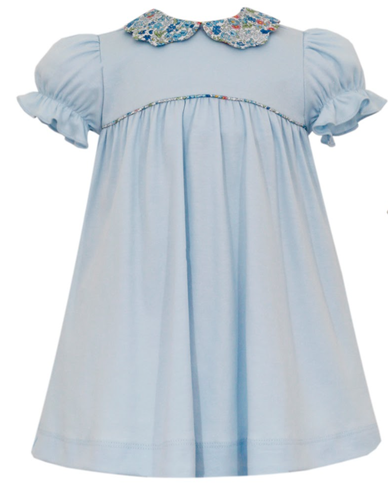 Petit Bebe Light Blue Knit Liberty Floral Trim Dress