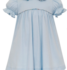 Petit Bebe Light Blue Knit Liberty Floral Trim Dress