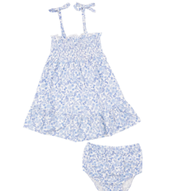Angel Dear Blue Calico Floral Tie Strap Sundress Diaper Cover