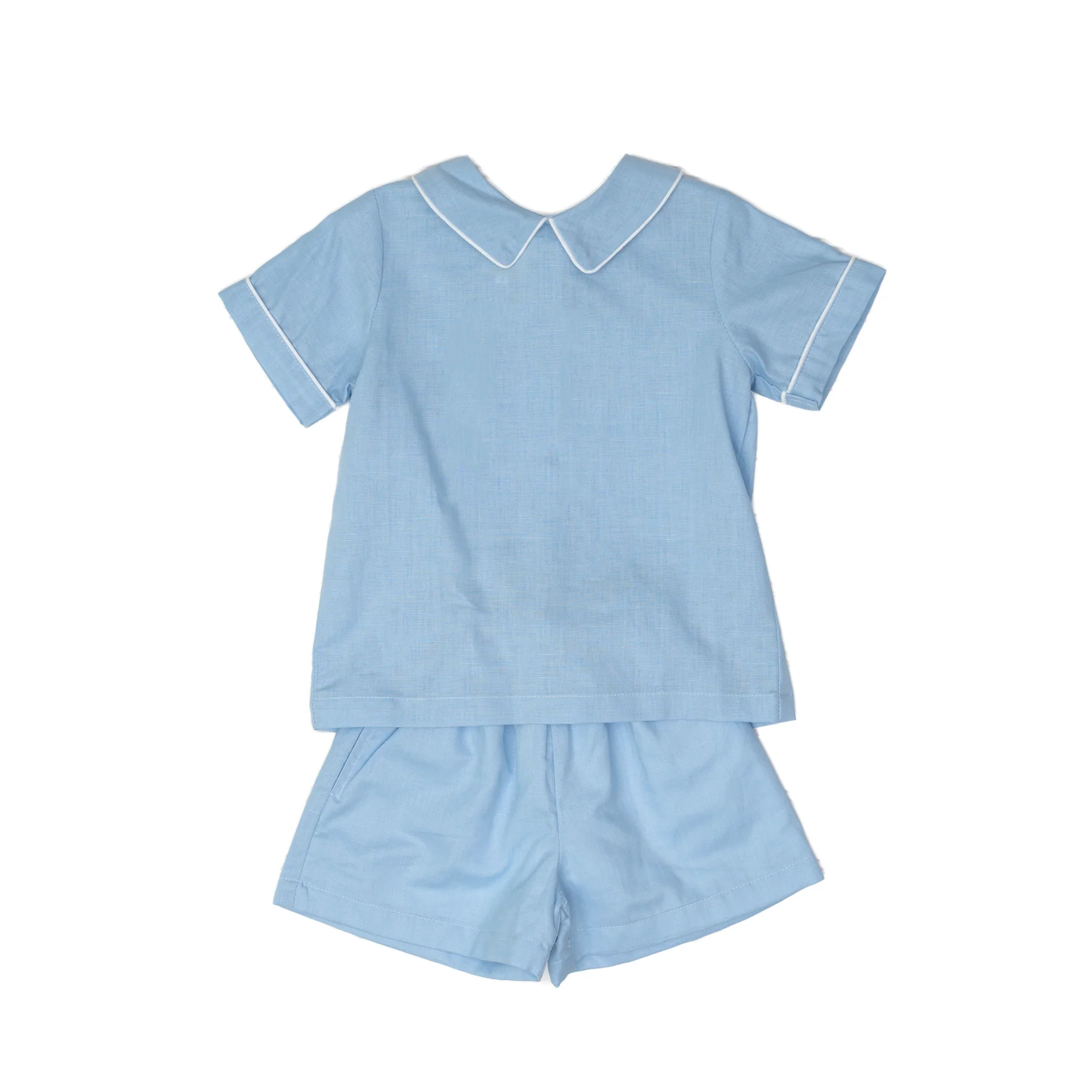 Eli Blue Linen Short Set Mini Macarons Boutique
