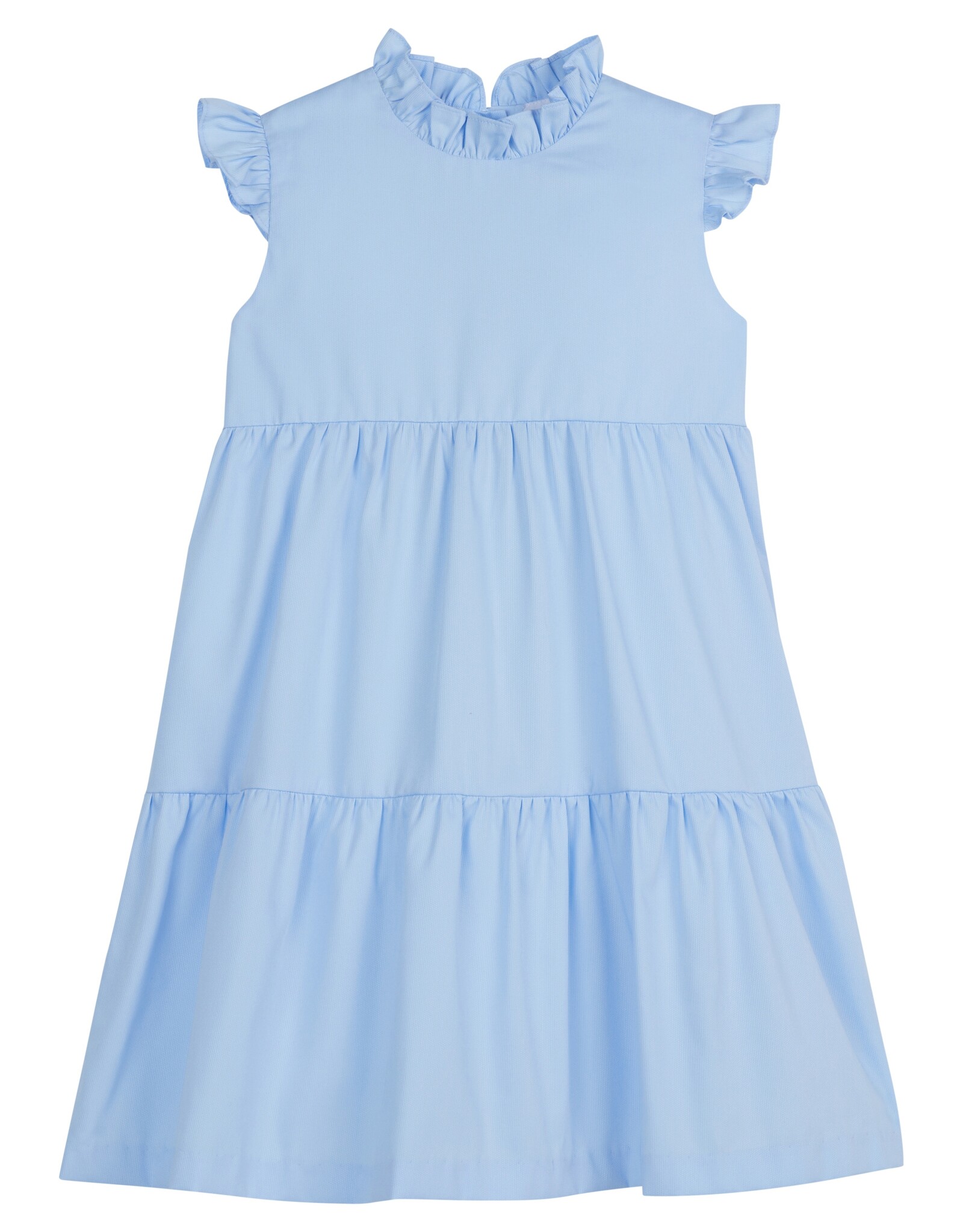 Little English Tiered Charleston Dress, Light Blue Pique