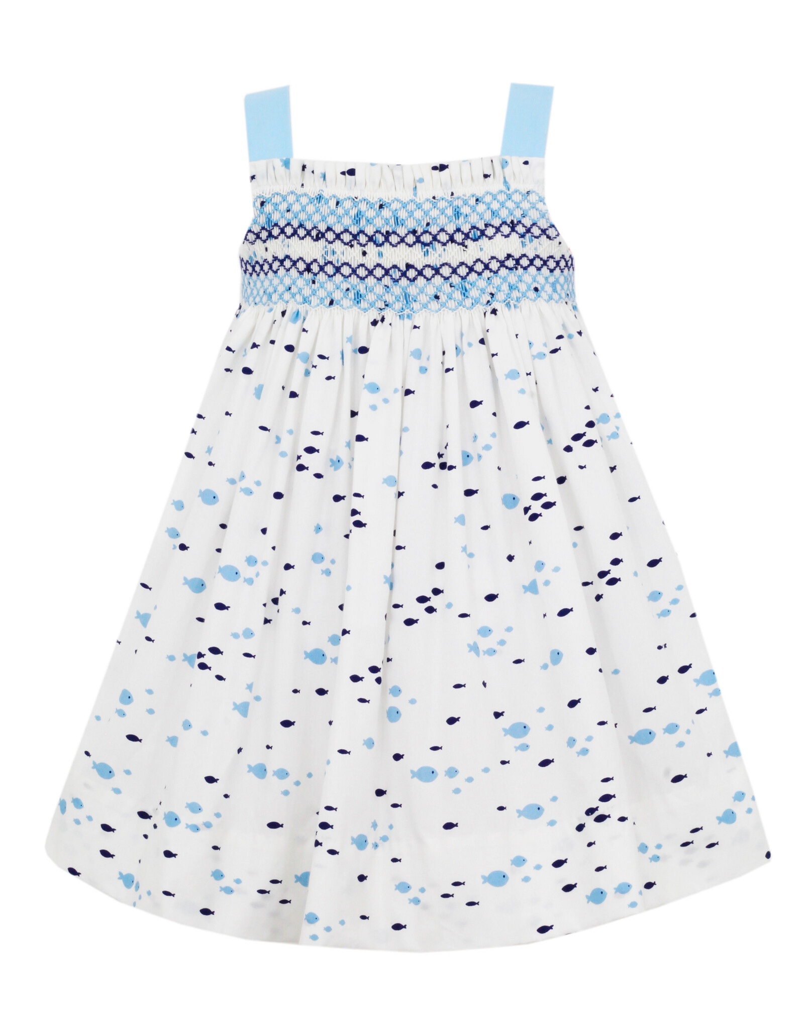 Claire and Charlie Fish Print Sundress w/ Solid Blue Straps