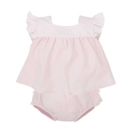 Babidu Pink Ruffle Bloomer Set with Stripe Ruffle Sleeve