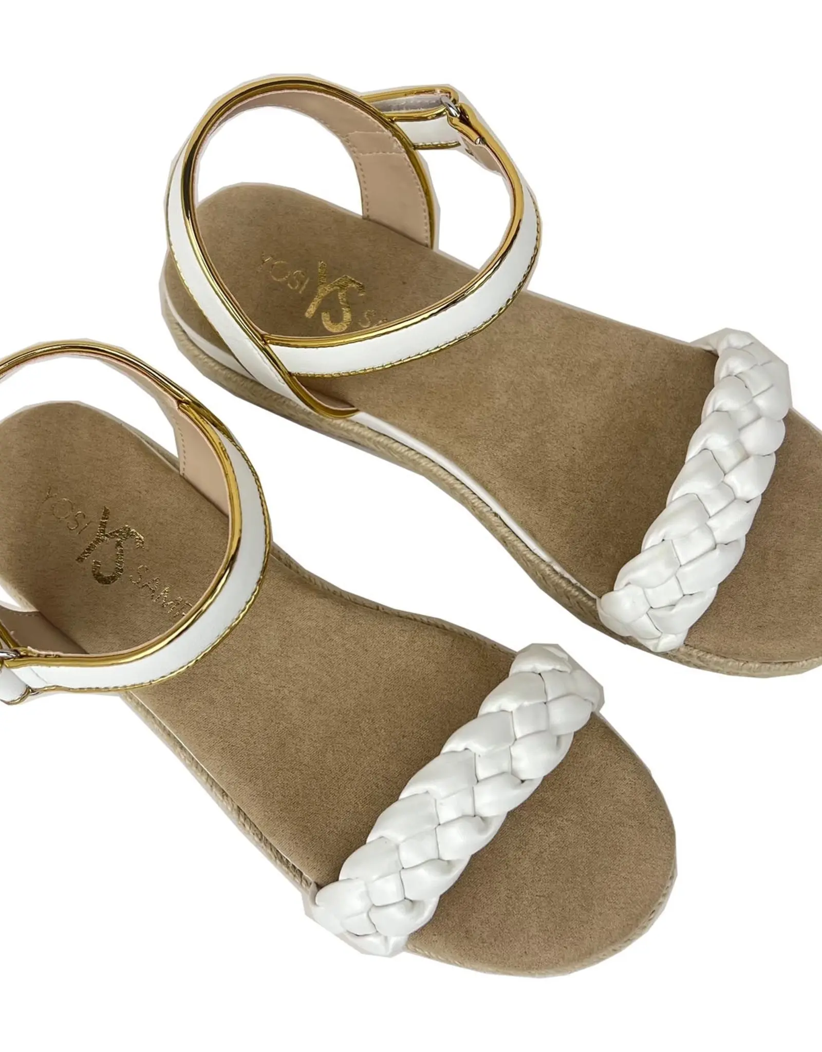 Yosi Samra Miss April Wedge Sandal in White & Gold