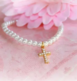 Collectables Classic Gold Cross Pearl 6" Bracelet