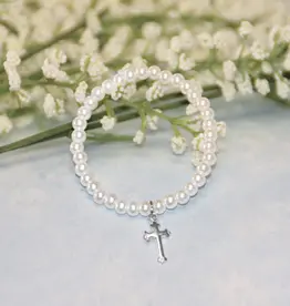 Collectables Pearl Bracelet 5" w/ Sterling Silver Cross