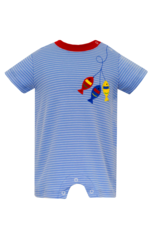 Claire and Charlie Periwinkle Blue Stripe Knit Fish Romper