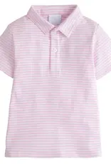 Little English Short Sleeve Polo, Light Pink Stripe