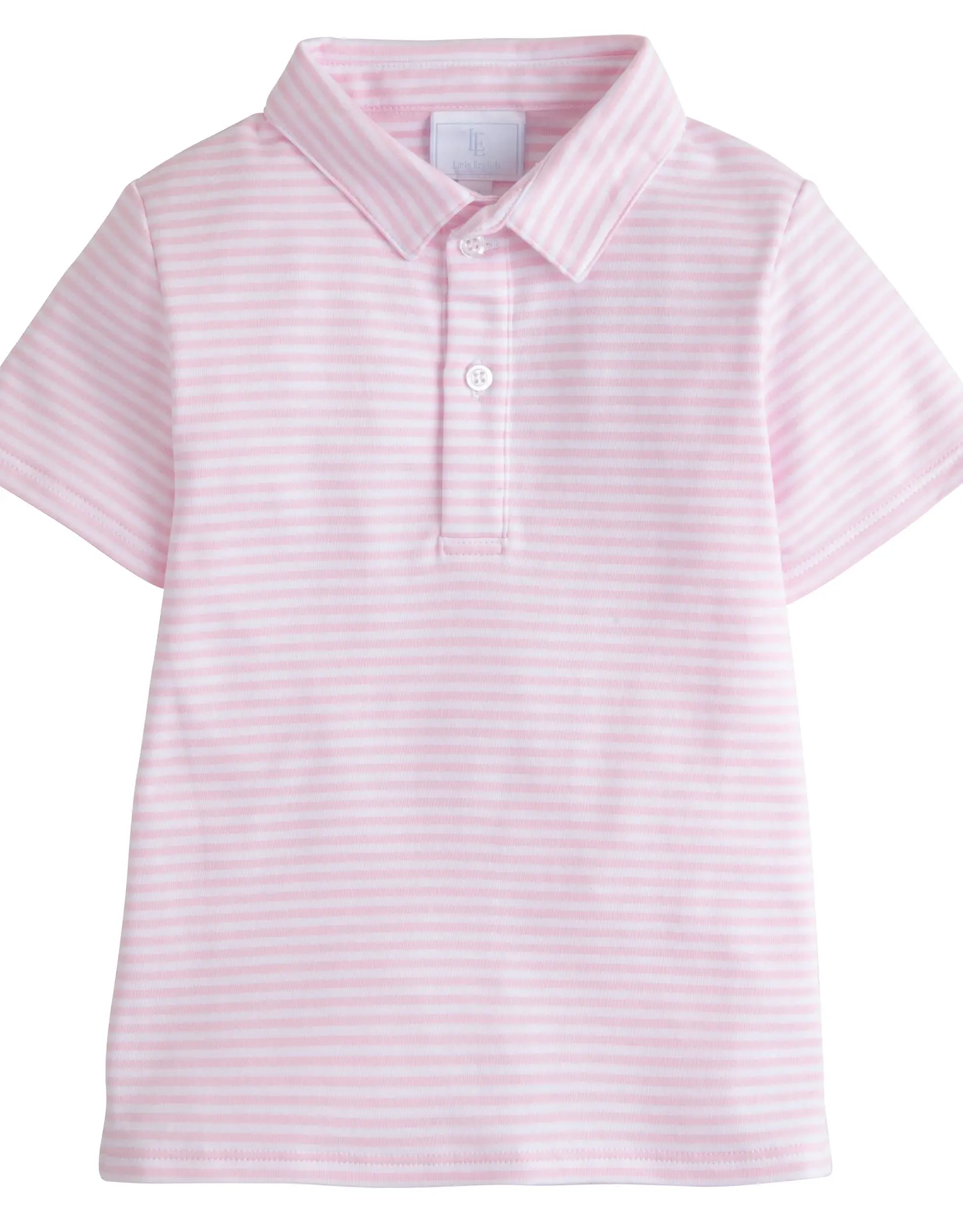 Little English Short Sleeve Polo, Light Pink Stripe