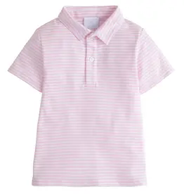 Little English Short Sleeve Polo, Light Pink Stripe