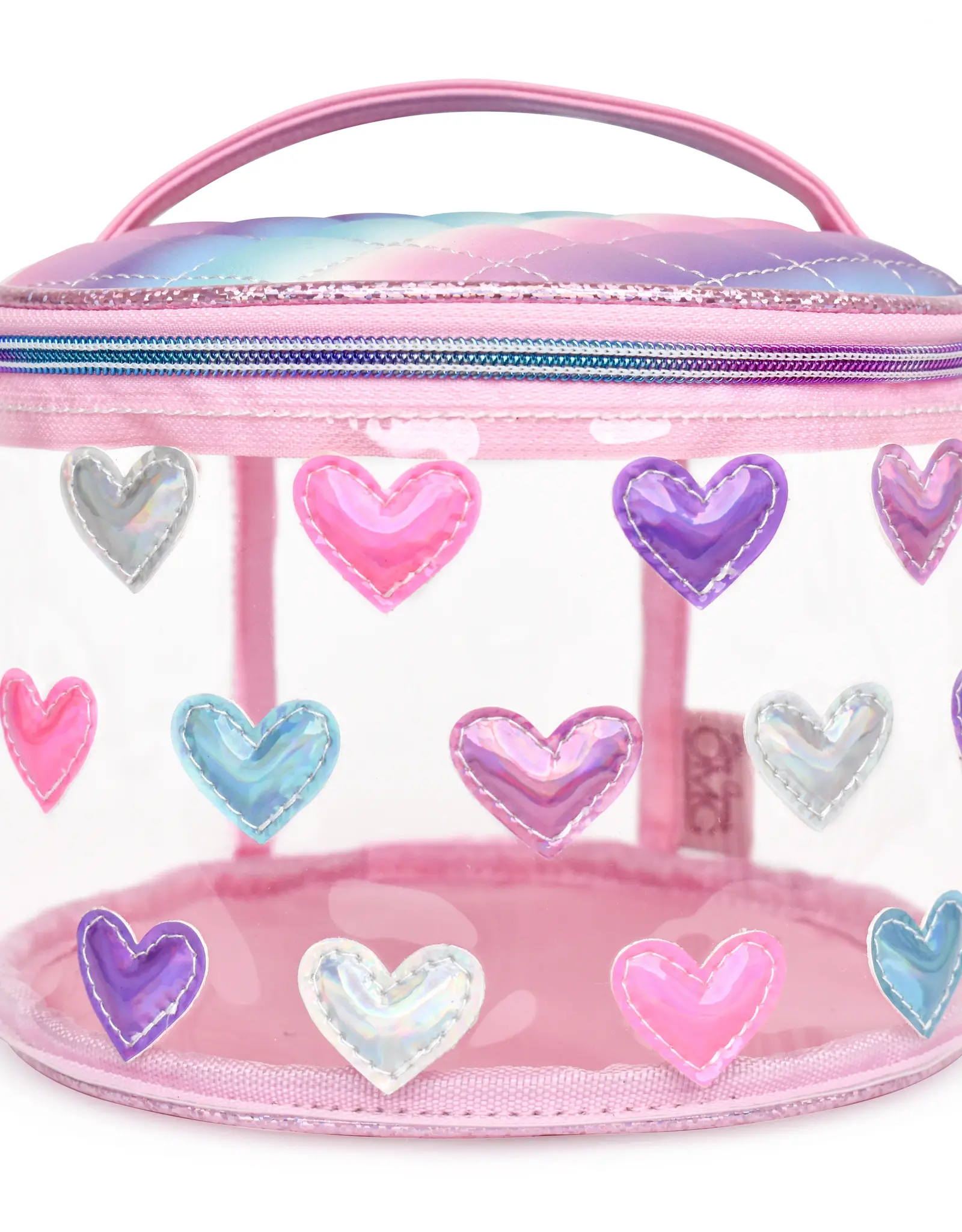 OMG Accessories Bubblegum Heart Clear Rainbow Round Pouch