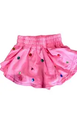 Queen of Sparkles Kids Pink Scattered Rhinestone Skort