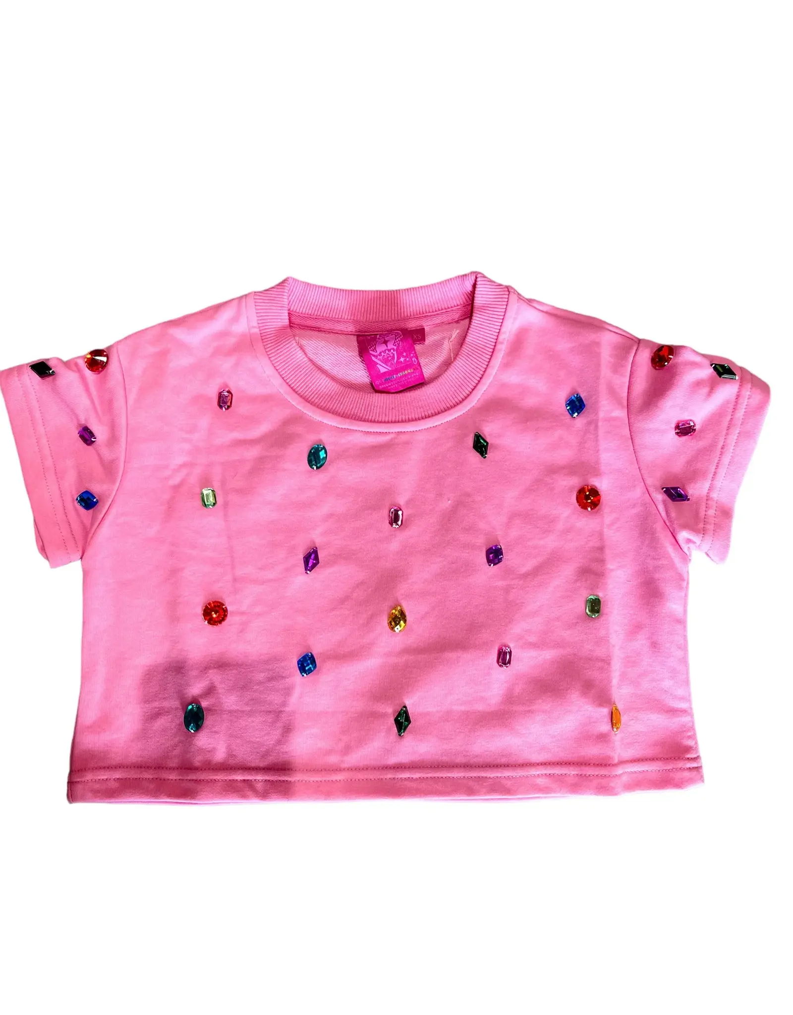 Queen of Sparkles Kids Pink Scattered Rhinestone Top